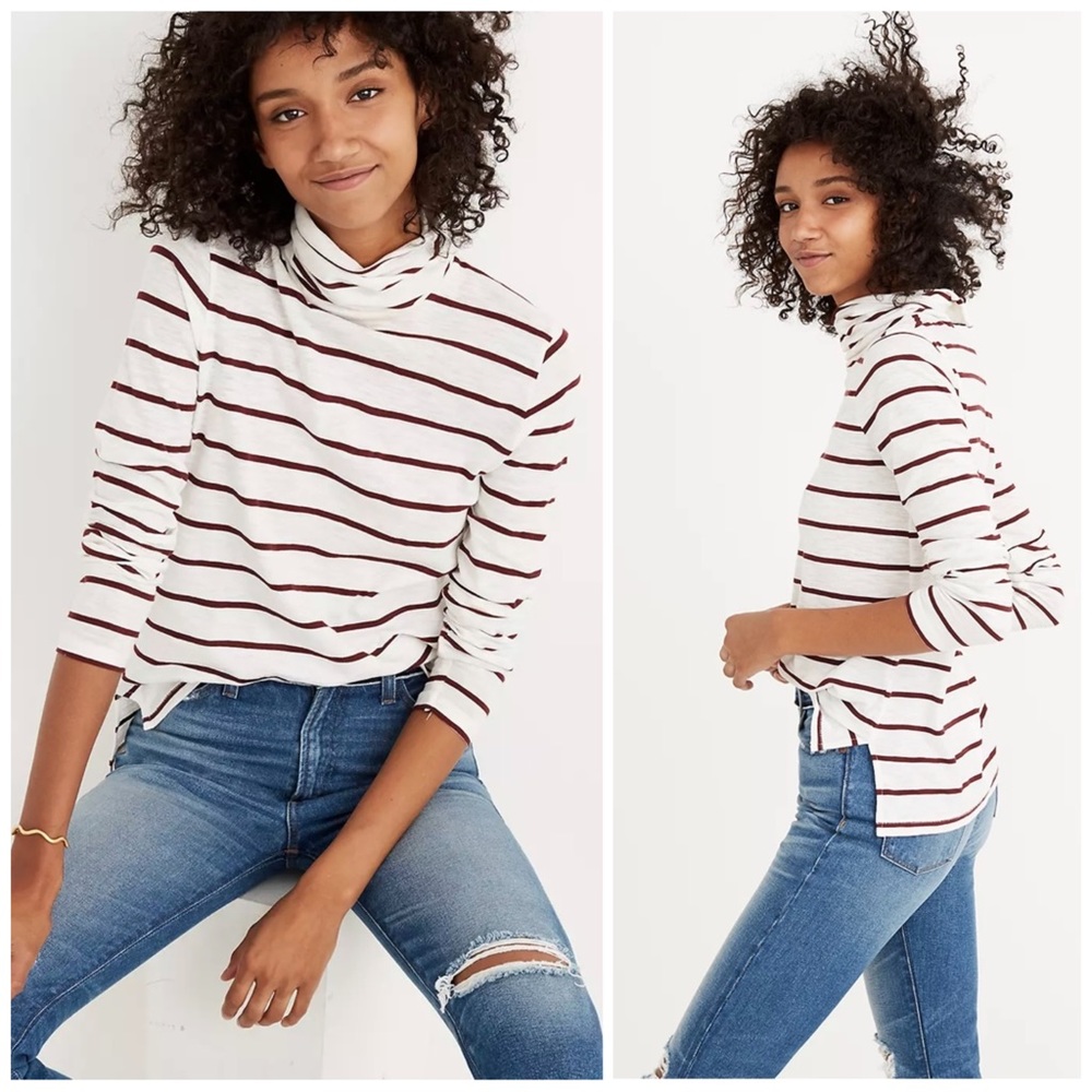 Madewell Whisper Cotton Turtleneck in Wellton Stripe